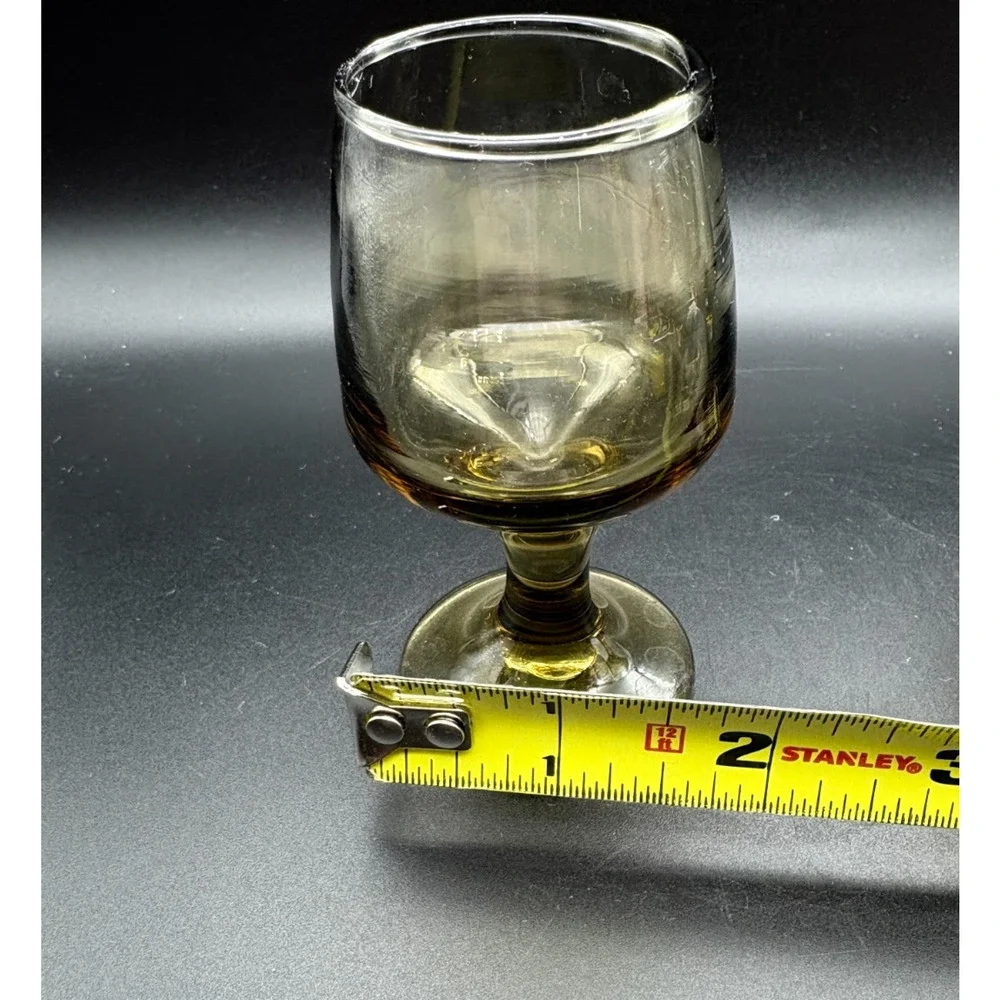Vtg Small Smoky Brown Glass Cordial Glasses Set of 3 Barware After dinner 3